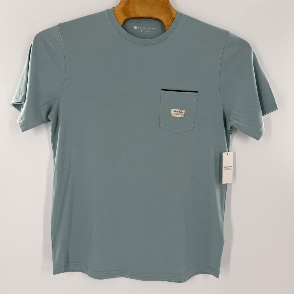 TravisMathew Social Club Pocket T-Shirt Mens Large Blue Slate Cotton New